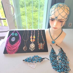 Fashion Jewelry Lot Bundle Turquoise  Pink Wood Copper Necklace Collection More